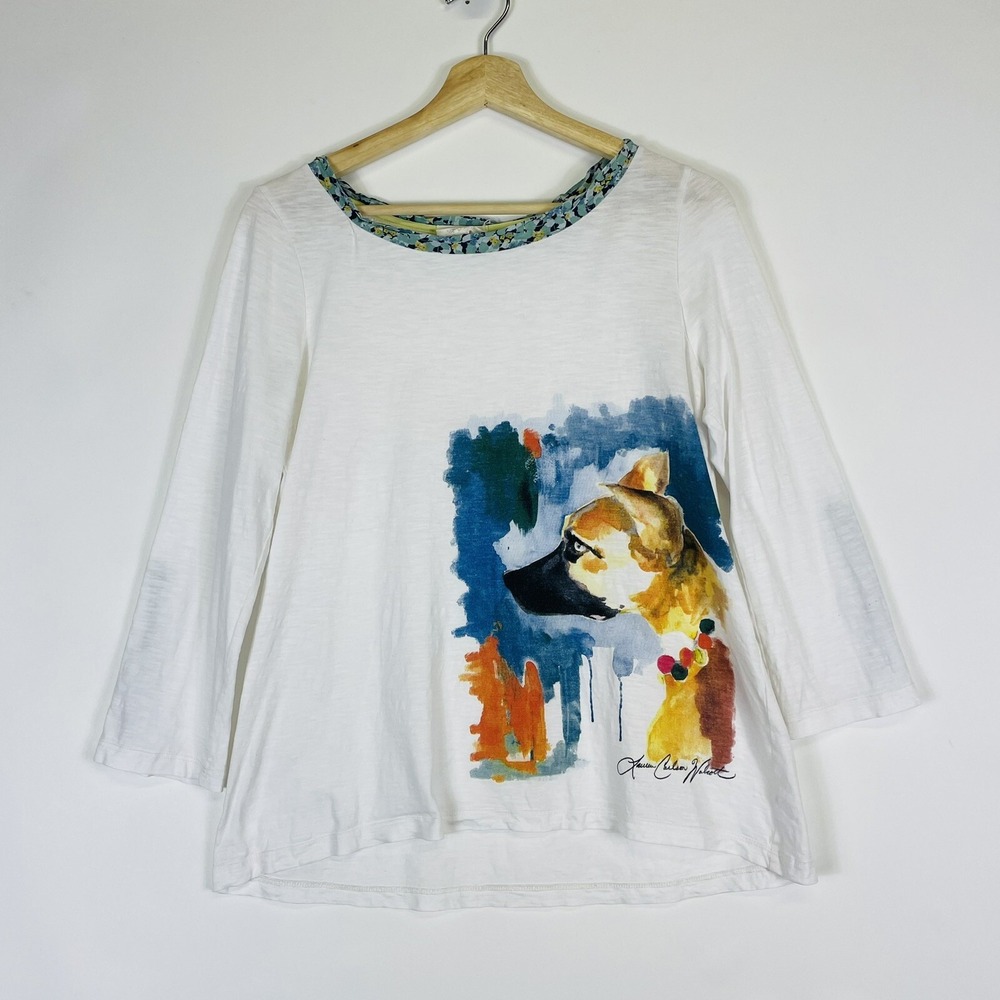 Meadow Rue‎ Medium Lauren Carlson Wolcott Dog Top Shirt Whimsical Fun Quirky